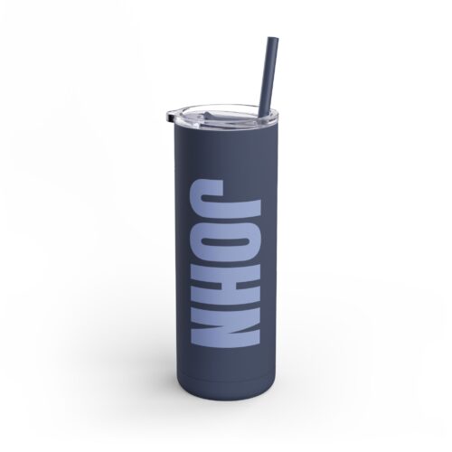 Slim Tumbler  Custom Name - with Lid & Straw  – Personalized Text - Stainless Steel – Matte – 20oz - Image 4