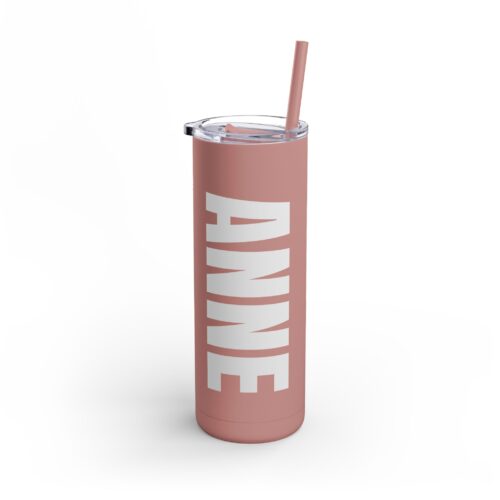 Slim Tumbler  Custom Name - with Lid & Straw  – Personalized Text - Stainless Steel – Matte – 20oz - Image 9