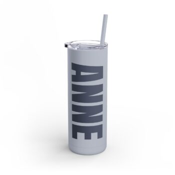 Slim Tumbler  Custom Name - with Lid & Straw  – Personalized Text - Stainless Steel – Matte – 20oz