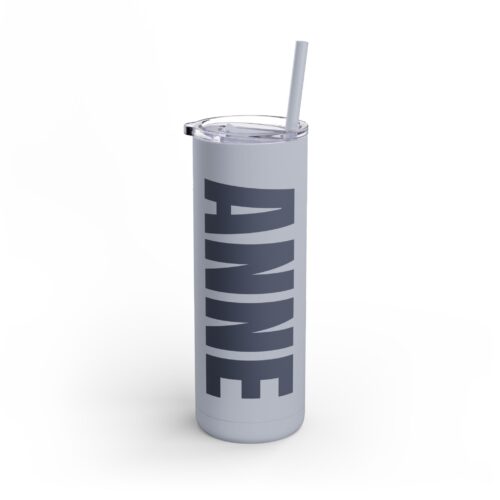 Slim Tumbler  Custom Name - with Lid & Straw  – Personalized Text - Stainless Steel – Matte – 20oz