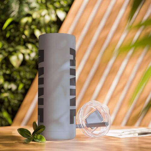 Slim Tumbler  Custom Name - with Lid & Straw  – Personalized Text - Stainless Steel – Matte – 20oz - Image 2