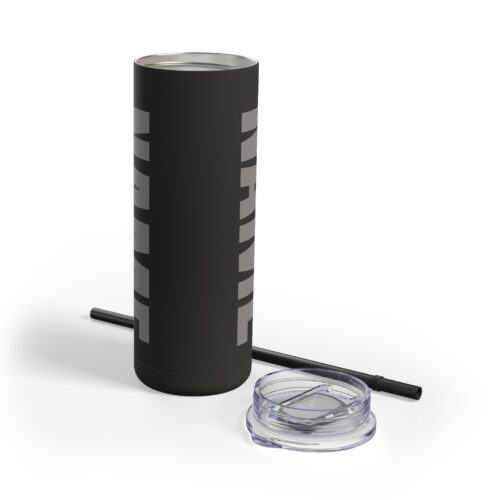Slim Tumbler  Custom Name - with Lid & Straw  – Personalized Text - Stainless Steel – Matte – 20oz - Image 8