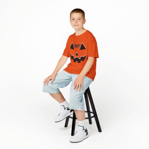 Youth Halloween T-shirt Kids Pumpkin design - Orange Heavy Cotton - Image 7