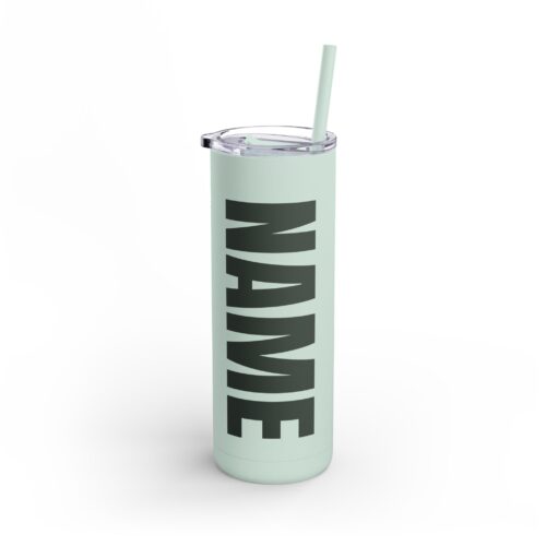 Slim Tumbler & Custom Name - Lid & Straw  - Stainless Steel Matte, 20oz - Image 8