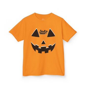 Youth Halloween T-shirt Kids Pumpkin design - Orange Heavy Cotton