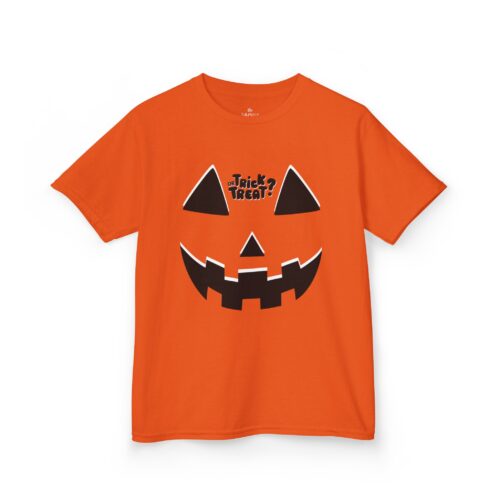 Youth Halloween T-shirt Kids Pumpkin design - Orange Heavy Cotton - Image 2
