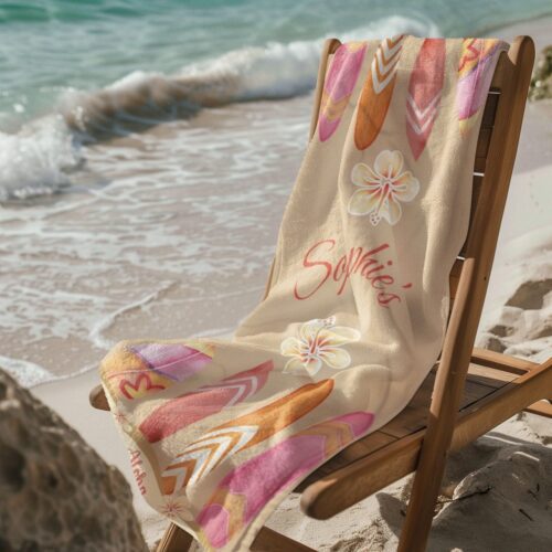 Beach Towel with Custom Name - Aesthetic Surf Design - Gift for Girls - 30x60 - Image 2