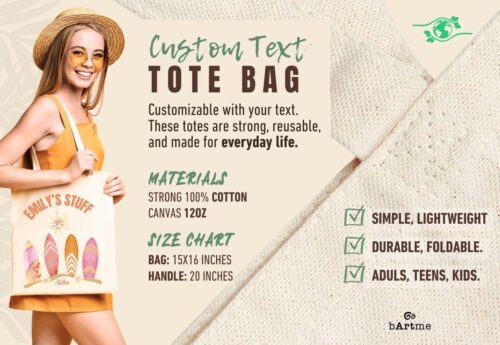 Custom Name Cotton Tote Bag - Aesthetic Natural or Black - Image 6