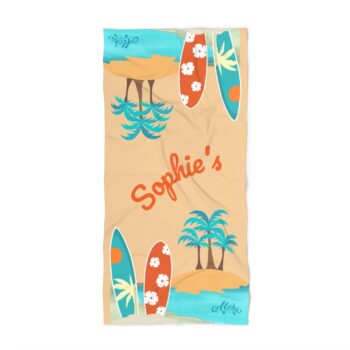 Beach Towel with Custom Name - Aesthetic Surf Design - Gift for Girls - 30x60