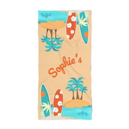 Beach Towel with Custom Name - Aesthetic Surf Design - Gift for Girls - 30x60