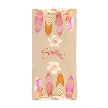 Beach Towel with Custom Name - Aesthetic Surf Design - Gift for Girls - 30x60