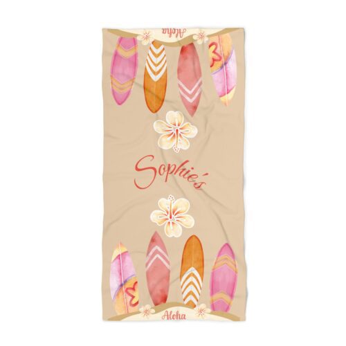 Beach Towel with Custom Name - Aesthetic Surf Design - Gift for Girls - 30x60