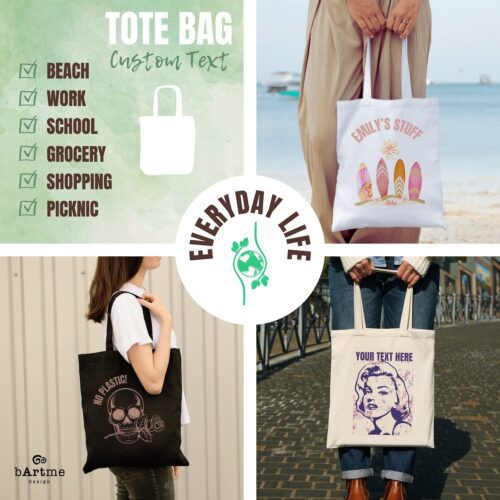 Custom Name Cotton Tote Bag - Aesthetic Natural or Black - Image 5