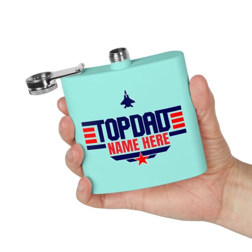 Top Dad & Custom Name -  Personalized Stainless Steel Flask, 6oz - Image 4