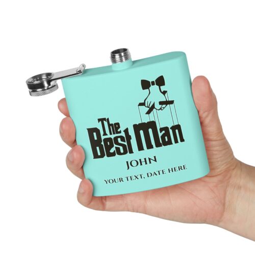 Best Man & Custom Name and Text - Stainless Steel Flask, 6oz - Image 4