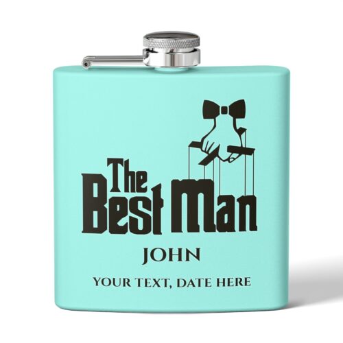 Best Man & Custom Name and Text - Stainless Steel Flask, 6oz - Image 2