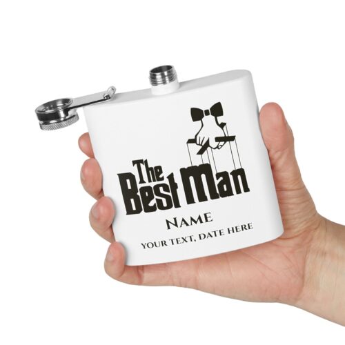 Best Man & Custom Name and Text - Stainless Steel Flask, 6oz - Image 3