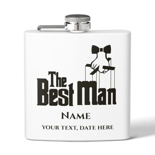 Best Man & Custom Name and Text - Stainless Steel Flask, 6oz