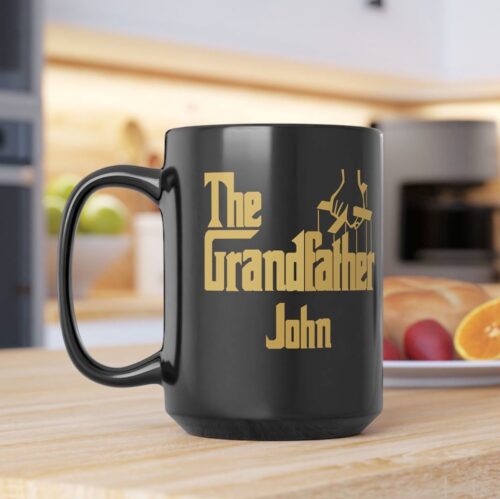 The Grandfather & Custom Name Grandpa Black Mug - Image 2