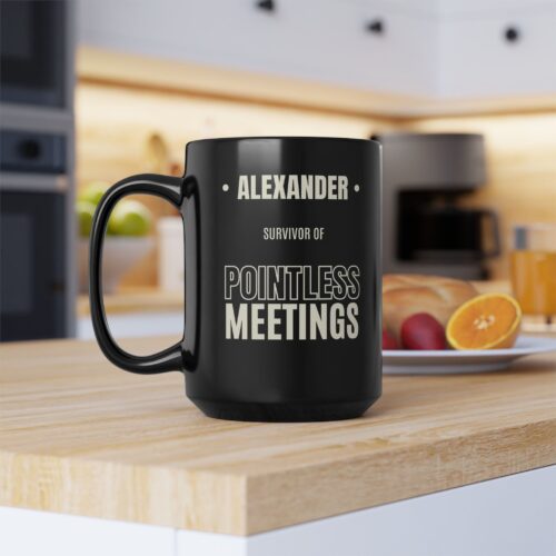 Funny Custom Name Coworker Mug – Meeting Survivor Office Coffee Cup – “Survivor of Pointless Meetings” – 11oz/15oz - Image 2