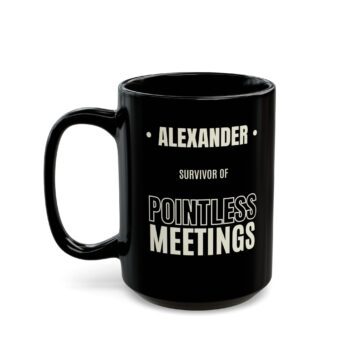 Funny Custom Name Coworker Mug – Meeting Survivor Office Coffee Cup – “Survivor of Pointless Meetings” – 11oz/15oz