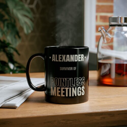 Funny Custom Name Coworker Mug – Meeting Survivor Office Coffee Cup – “Survivor of Pointless Meetings” – 11oz/15oz - Image 5