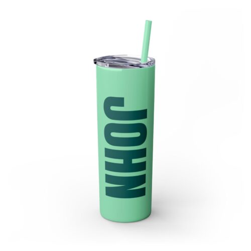 Slim Tumbler & Custom Name with Lid and Straw - Glossy Skinny Cup 20 oz - Image 7