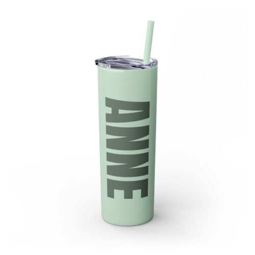 Slim Tumbler & Custom Name with Lid and Straw - Glossy Skinny Cup 20 oz - Image 4