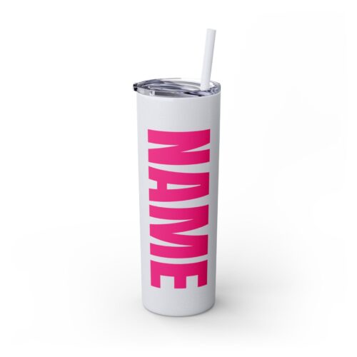 Slim Tumbler & Custom Name with Lid and Straw - Glossy Skinny Cup 20 oz - Image 9