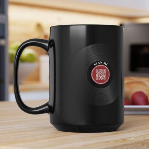 Custom QR Code Mug - Add your own URL - Playlist, Music, Black Coffee Cup - Image 2