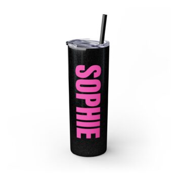 Slim Tumbler & Custom Name with Lid and Straw - Glossy Skinny Cup 20 oz