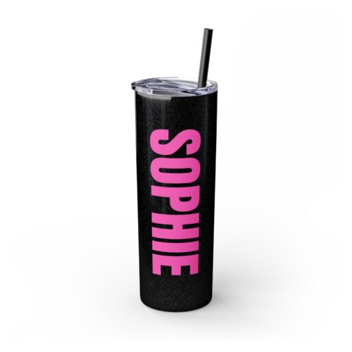 Slim Tumbler & Custom Name with Lid and Straw - Glossy Skinny Cup 20 oz