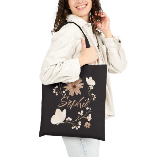 Custom Name Cotton Tote Bag - Aesthetic Natural or Black - Image 4