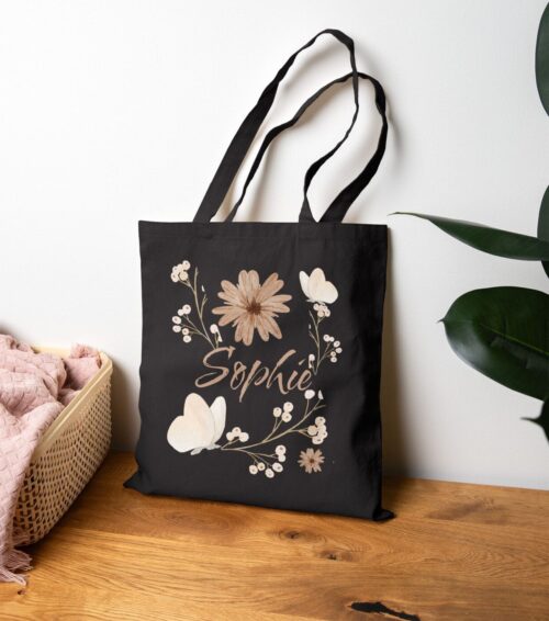 Custom Name Cotton Tote Bag - Aesthetic Natural or Black - Image 3