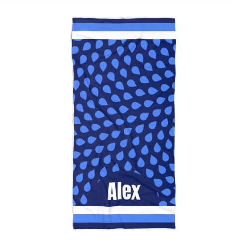 Beach Towel & Custom Name - Blue Drop Design - 400gsm
