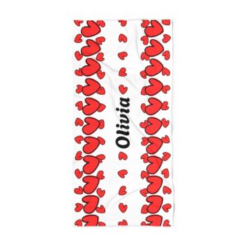 Beach Towel & Custom Name - Hearts Design - Perfect for Girls - 400gsm