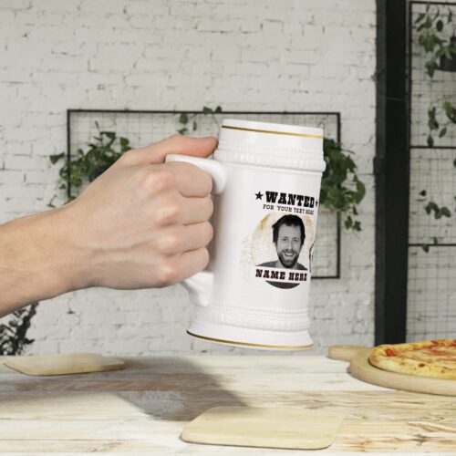 Wanted Beer Stein & Your Photo and Text - Funny Gift Ideas - Large Mug  22oz - Image 3