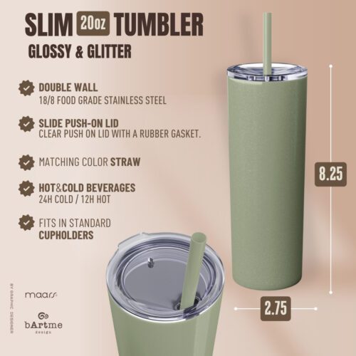 Slim Tumbler & Custom Name with Lid and Straw - Glossy Skinny Cup 20 oz - Image 3