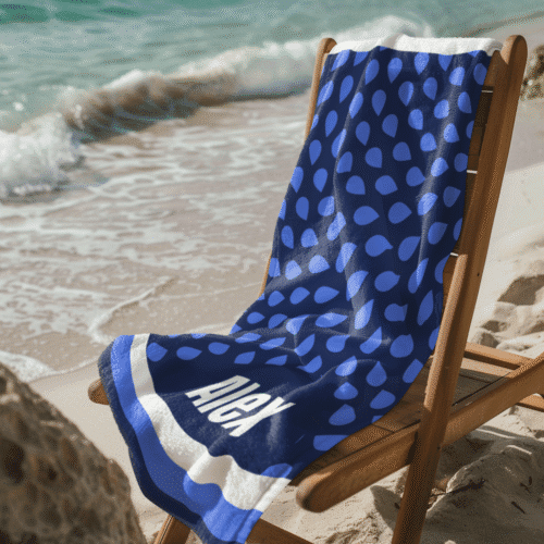 Beach Towel & Custom Name - Blue Drop Design - 400gsm - Image 2