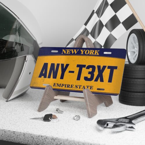 New York Custom Plate Car License - Vanity Tag - Yellow & Blue Personalized for Door, Wall, with 2 Editable Text Fields - Image 3