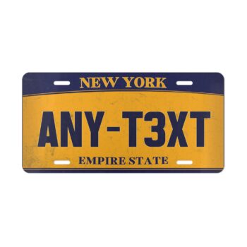 New York Custom Plate Car License - Vanity Tag - Yellow & Blue Personalized for Door, Wall, with 2 Editable Text Fields