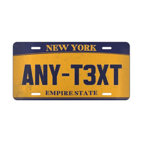 New York Custom Plate Car License - Vanity Tag - Yellow & Blue Personalized for Door, Wall, with 2 Editable Text Fields