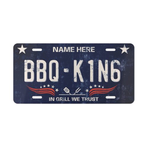 BBQ KING Custom Metal Garage Sign Vanity Plate Home Personalized Grilling Gift idea - Standard Size 12" x 6"