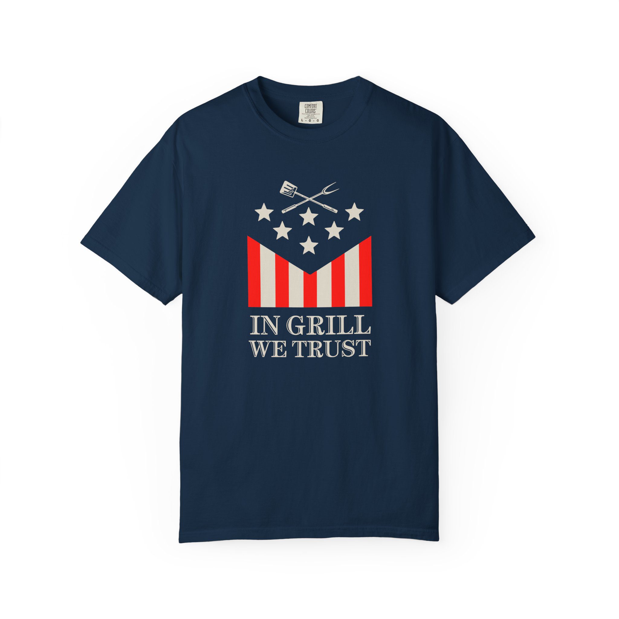 US Flag Funny Grilling T-shirt - "In Grill we Trust" - Unisex T-shirt Premium Cotton - All Sizes US Flag Funny Grilling T-shirt - "In Grill we Trust" - Unisex T-shirt Premium Cotton - All Sizes
