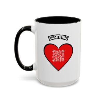 Qr Code Mug - Add any Link - Playlist, Posts, Web URL - Heart Personalized Valentine's Day Coffee Cup 15oz