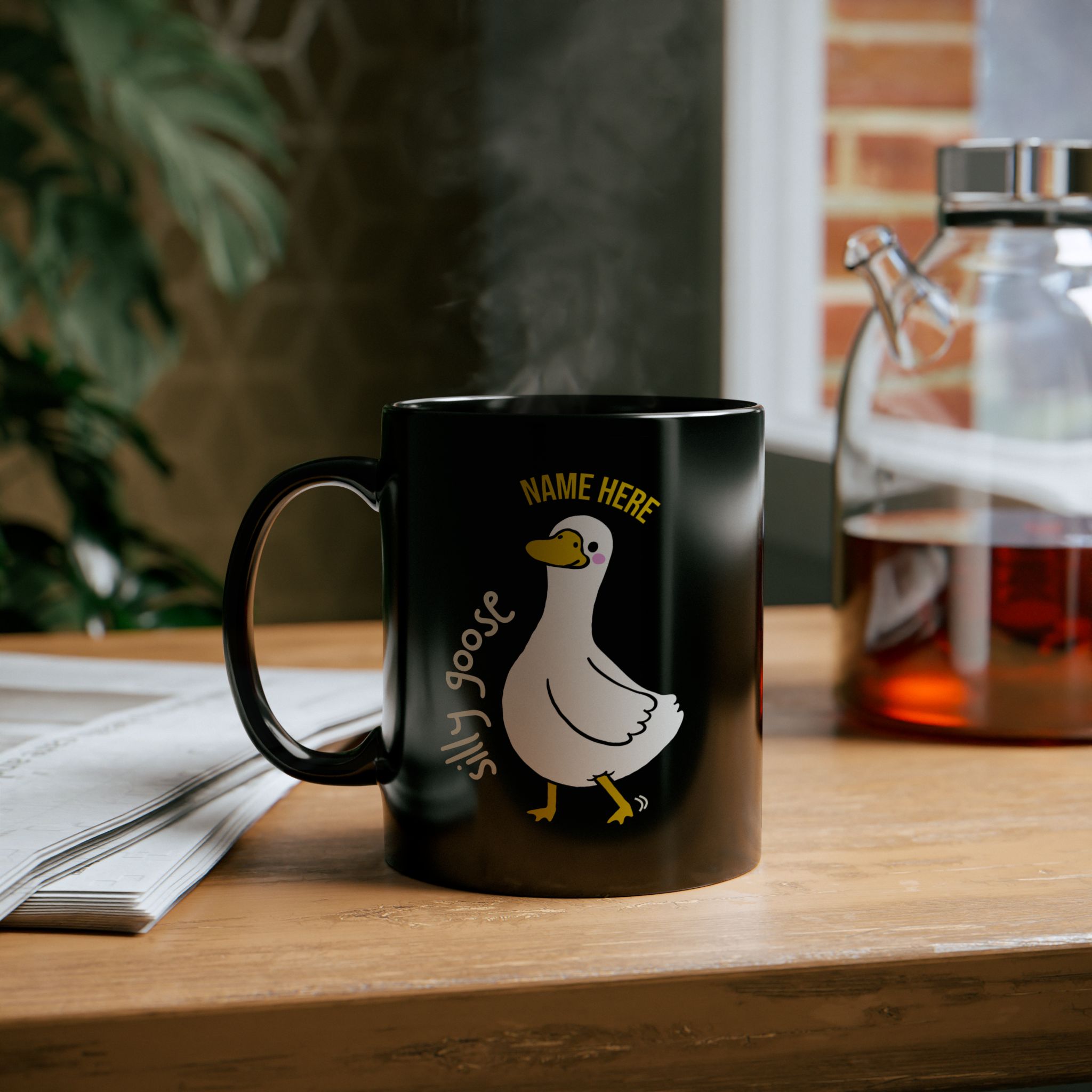 Silly Goose On The Loose - Custom Name / Personalized Funny Coffee Cup Black - double sided /11, 15oz Silly Goose On The Loose - Custom Name / Personalized Funny Coffee Cup Black - double sided /11, 15oz - Image 2