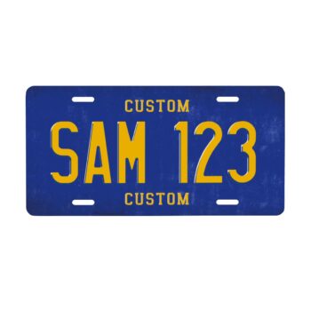 Custom License Plate Blue & Yellow Vintage Vanity Tag - Front of Car or Deco Display 12x6