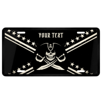 Pirate Custom License Plate  – Front of Car or Bike – Skull Skeleton Bones – UV Printed Aluminum Sign for Home, Room, Store, Door - 2 sizes