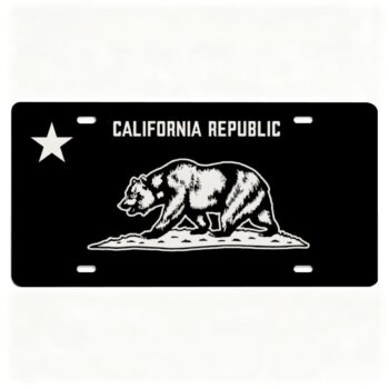 California Republic License Plate  -  Black & White - Souvenir Metal Sign 12" × 6"